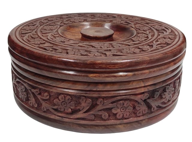 Wooden Round Box with Glossy Finish to Store Roti Chapati Bread or any other Items (12628)