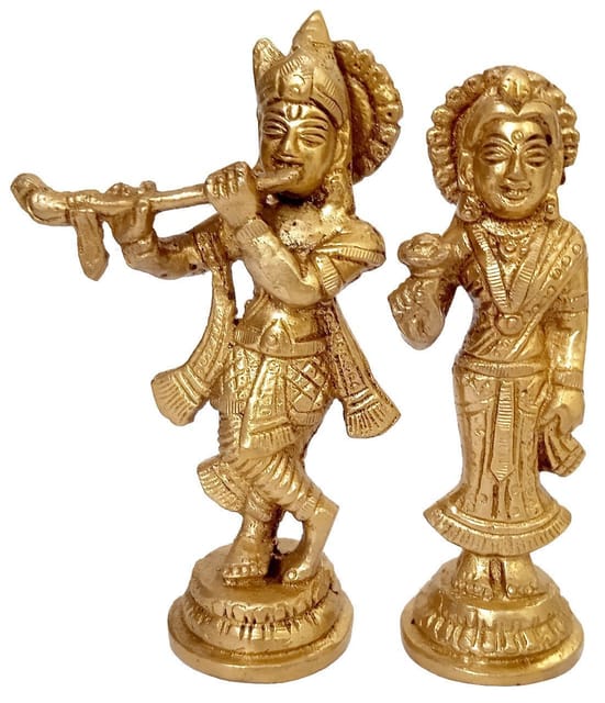 Brass Idol Set Radha Krishna: Collectible Statue For Home Temple (12407A)