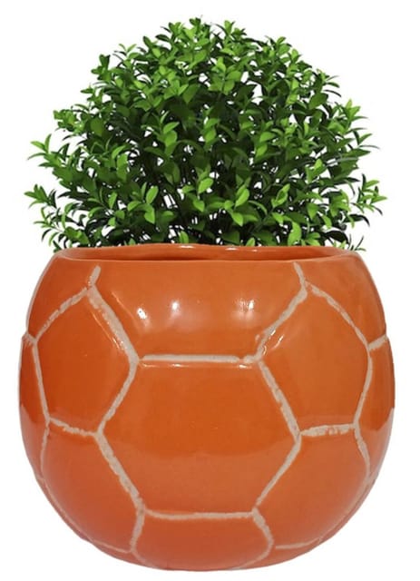 Ceramic Football Shape Planter: Indoor Outdoor Flower Pot Table Decor (12556A)