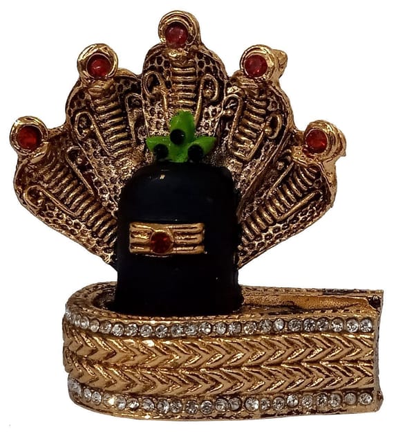 Metal Idol Shivling Shiva Lingam With Sheshnag: Siva Mahadev Statue Showpiece For Home Temple Or Car Dashboard (10293A)