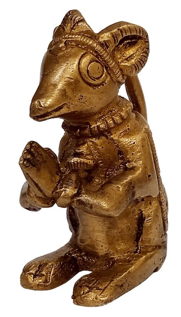 Brass Statue Ganesha Vahana Mooshak: Collectible Idol Mouse In Namsate Greeting Pose (12262B)