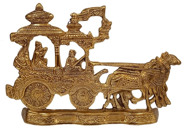 Metal Statue Mahabharat Geeta Arjun Chariot (Rath) With Krishna & Hanuman: Decorative Idol For Home Temple Or Walls (12696)