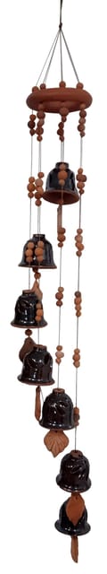 Terracotta Wind Chime 7 Hanging Tingling Bells: Decorative Accent Melodious Showpiece For Living Room, Balcony or Verandah (12708A)