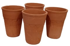 Earthen Clay Mud Kulhar Mugs for Water, Lassi, Buttermilk Or Juice: Eco-Friendly Sustainable Material Set of 4 Large Cups, 200 ml (TMP051A)