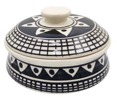Ceramic Bowl Hot Pot Donga for Serving Storing : 5 Inches Wide, Black& White (12322B)