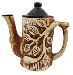 Ceramic Kettle In Studio Pottery 'Leafy Branches': Artisan Handmade Matt Finish Tea Coffee Pot, 350ML (10755E)