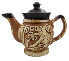 Ceramic Kettle In Rustic Studio Pottery: Artisan Handmade Goa Design Matt Finish Tea Coffee Pot, 500ML (10755F)