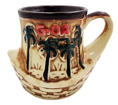 Ceramic Boat Design Tall Mug Beer Cup: Smooth Embossed Glazed Finish Tropical Goa Beach Souvenir (10055E)