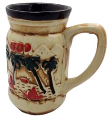 Ceramic Goa Theme Tall Mug Cup Beer Glass: Smooth Embossed Glazed Finish Beach Souvenir (10055D)