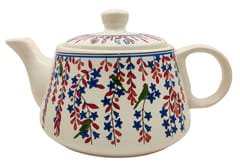 Ceramic Kettle In Rustic Studio Pottery 'Colorful Vines': Artisan Handmade Wide-Body-Low-Height Glazed Coffee Teapot 850ML (12753B)