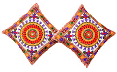 Cotton Throw Pillow Cushion Covers 'Mandala': Ethnic Design Embroidery, Set Of 2, 16 Inches (12445S)