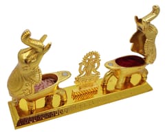 Metal Box Gaja Lakshmi: Elephant Design Container For Temple Puja Kumkum (Sindoor) Chawal  Or For Small Jewelry (12609B)