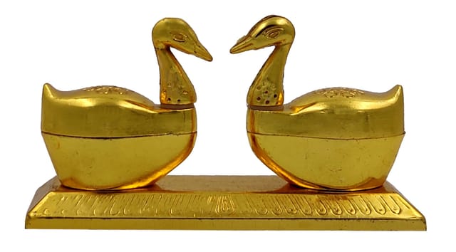 Metal Box Divine Ducks: Decorative Container For Temple Puja Kumkum (Sindoor) Chawal  Or For Small Jewelry (12609A)