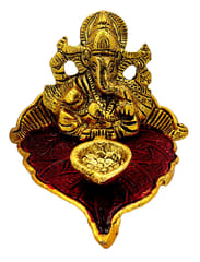 Metal Pooja Plate Ganesha Diya: Decorative Deepak For Home Temple (10174A)