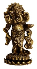 Rare Miniature Brass Idol Ganesha Spreading Gold Coins Dhan Varsha: Collectible Statue With Detailed Very Fine Workmanship For Prosperity & Wealth (12698Q)