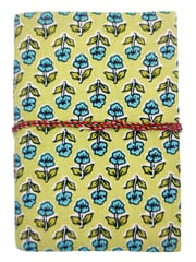 Handmade Paper Journal 'Jaipur Blossoms': Block-print Fabric Cover Vintage Diary Notebook With Thread Closure, 7*5 Inches (12747B)
