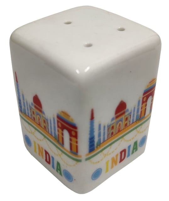 Ceramic Salt Spice Shaker: Indian Motifs Design Dining Kitchen Bar Accessory (12746)