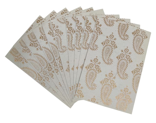 Paper Card-Envelope Pack (Set of 10) 'White Paisley': Handmade Organic Paper Cards 6*4 inches For Personalized Greetings (11454E)