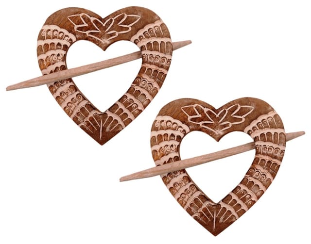 Wooden Curtain Holder Tie Back Drape Clips 'Loving Heart': Set Of 2 (11146)