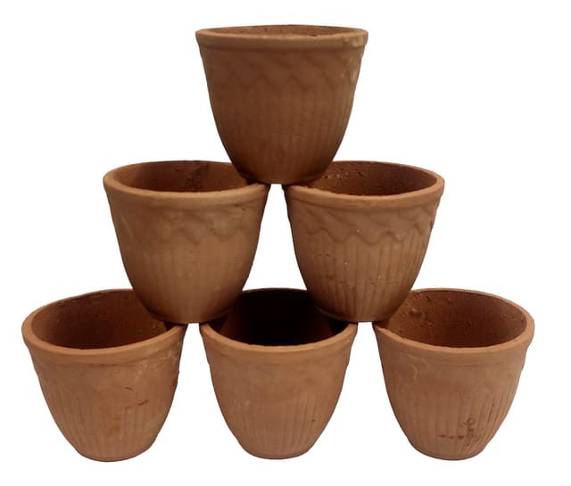 Earthen Clay Mud Kulhar Cups: Eco-friendly Sustainable Material Set Of 6 Mugs For Tea, 80 ml (TMP051B)