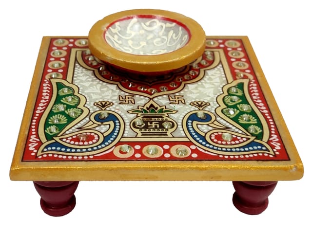 Marble Chowki & Diya: Decorative Oil Lamp For Home Temple Or Festival Decoration (12351)