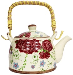 Ceramic Kettle 'Rose Bouquet': 500 ml Tea Coffee Pot, Steel Strainer Included (11220)