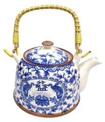 Oriental Porcelain Kettle 'Crimson Garden': 850 ml Tea Coffee Pot, Steel Strainer Included (11997)