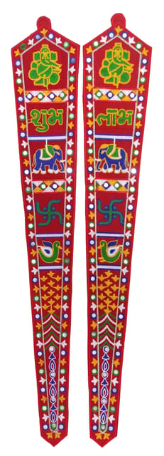 Cotton Velvet Door Hanging Set Of 2 Décor for Main Door, Pooja Room, Mandir "Shubh Labh" (12757)