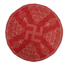 Sequin Border Round Puja Aasan Gaddi: Rich Feel Red Velvet Mat With Gold Thread Embroidery For God Idols, 9.5 Inches (12404F)