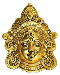 Metal Statue Goddess Durga: Wall Hanging Face Mask in Golden Finish (11539)