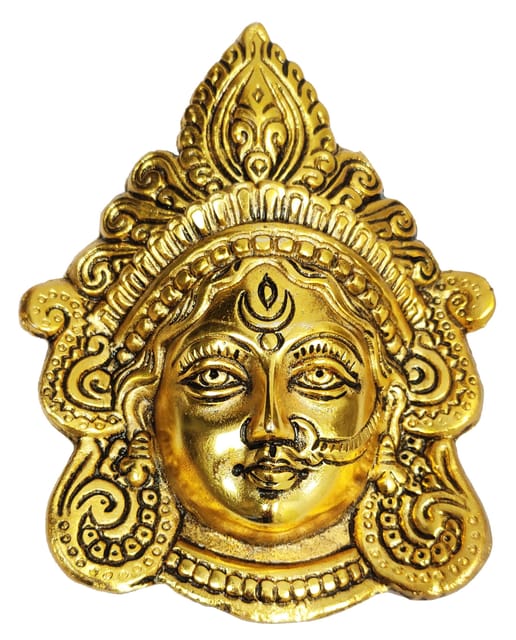 Metal Statue Goddess Durga: Wall Hanging Face Mask in Golden Finish (11539)