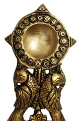 Brass Aarti Diya Deepak Holder with Intricate Sculpting and Pair of Parrots (10376)