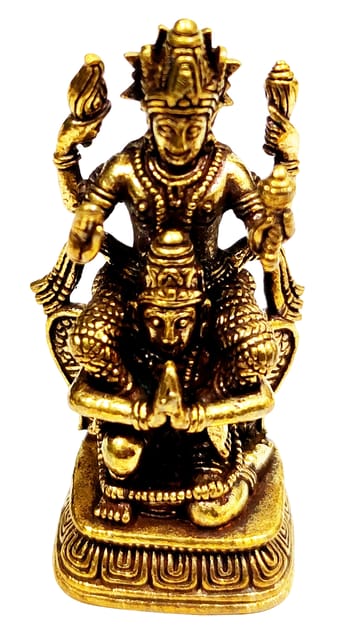 Rare Miniature Brass Idol Vishnu With His Mount Garuda: Collectible Statue With Detailed Very Fine Workmanship (12698S)