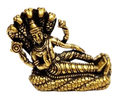 Rare Miniature Brass Idol Vishnu Resting on Sheshnag Serpent In Ananthasayanam Pose: Collectible Statue With Detailed Very Fine Workmanship (12698T)