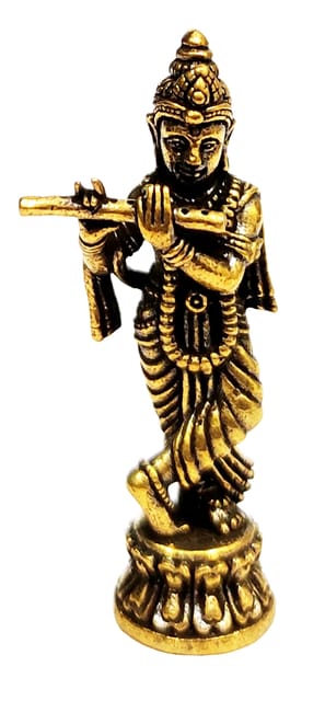 Rare Miniature Brass Idol Krishna Playing Flute Bansuri: Collectible Statue With Detailed Very Fine Workmanship (12698U)