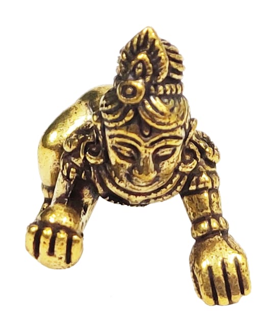 Rare Miniature Brass Idol Laddu Gopal Baby Krishna: Collectible Statue With Detailed Very Fine Workmanship (12698V)