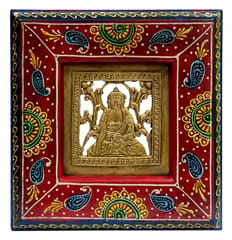 Dokra Craft Tribal Art Plaque Wall Hanging "Buddha" In Hand Painted Wooden Frame (11438PF)