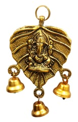 Metal Wall Door Hanging Ganesha: Small Ganapathi Vinayaka Statue With Bells (12357)