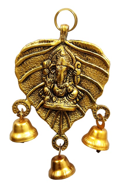 Metal Wall Door Hanging Ganesha: Small Ganapathi Vinayaka Statue With Bells (12357)