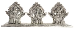 white metal statue of lakshmi, ganpati, saraswati (10191)