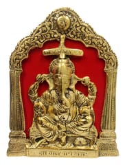 Metal Wall Door Hanging of Lord Ganesha, Ganapathi or Vinayaka on Throne: Grand Plaque for Home Temple (12189)