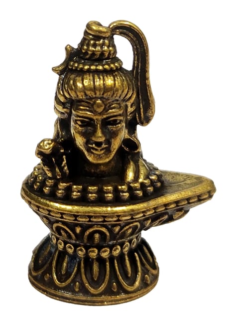 Rare Miniature Brass Idol Shivling Shivalingam With Siva Head: Collectible Statue With Detailed Very Fine Workmanship (12698Y)