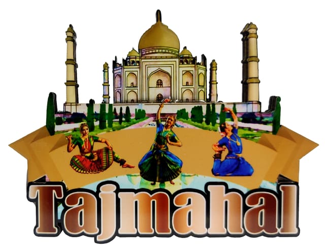 Wooden Glossy Finish Fridge Magnet: Taj Mahal, Indian Souvenir Gift (11666)