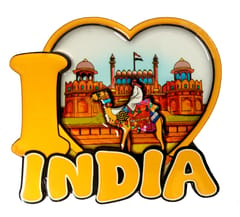 Wooden Glossy Finish Fridge Magnet: I Love India, Indian Souvenir Gift (11667)