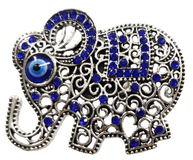 Metal Fridge Magnet Elephant: Evil Eye Design With Glittering Stones (12759A)