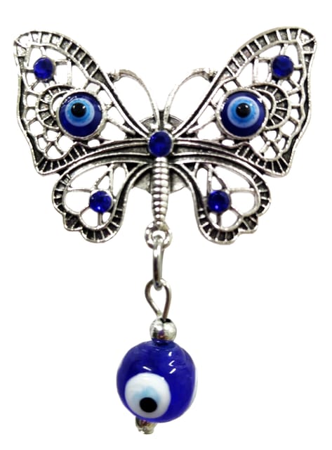 Metal Fridge Magnet Butterfly: Evil Eye Design With Glittering Stones (12759C)